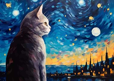 Starry Night Cat