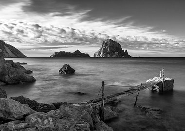 Ibiza black and white sea