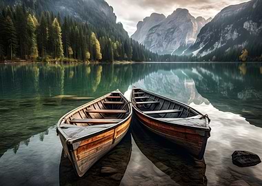 Mountains at Lake Boats