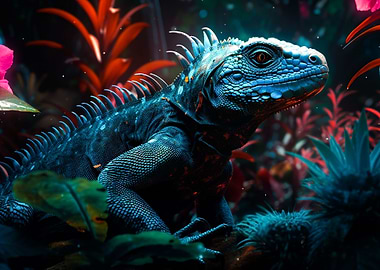 Iguana with flowers