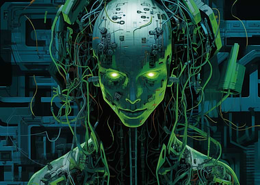 Green Cyberpunk Robot