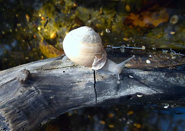 Land Snail On Stick Water