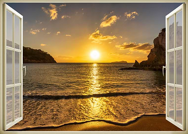 Open window view sea beach