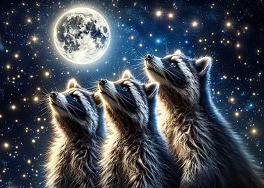 Funny Raccoon Moon