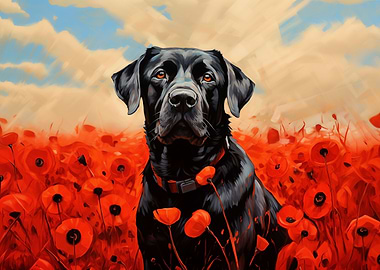 Black lab in poppies
