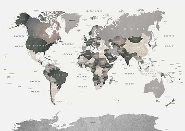 World Map in Muted Tones