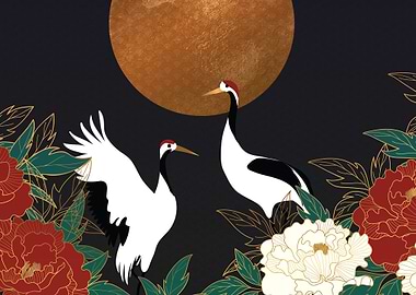 Golden Peony and Crane