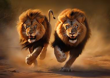 Two angry lions