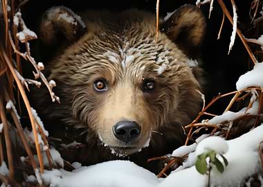 Brown bear in den