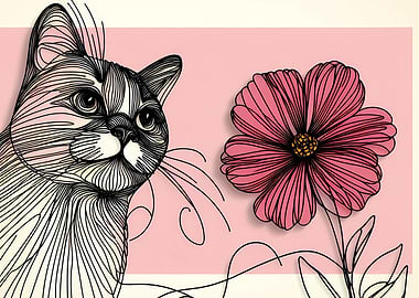 Cat flower one line