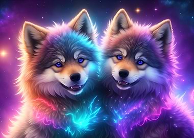 Colorful wolf cubs
