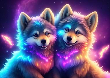 Colorful wolf cubs