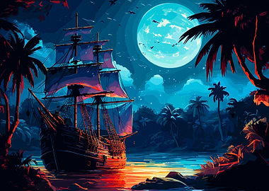 pirate ship on the sea