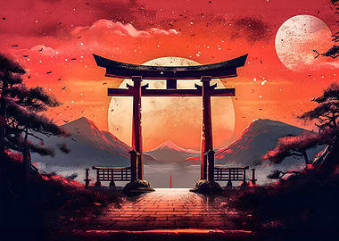 japan torii moon