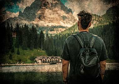 Man looks at Mountain