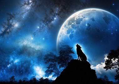 Wolf howling at full moon