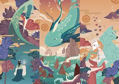 3 Japanese colorful art