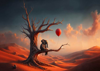 Elephant with red balloon