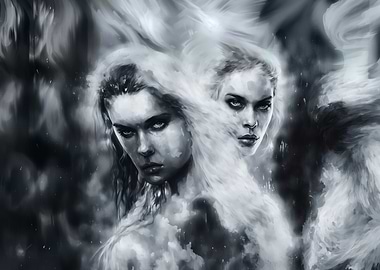 Man with woman in fog