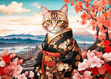 Cherry Blossom Japan Cat
