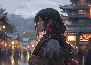 Kimono Girl At Festival