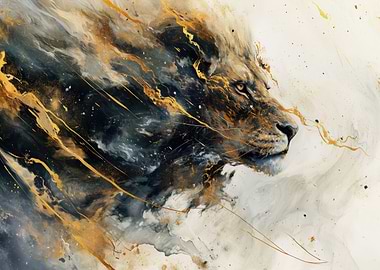 Lion art image gold black