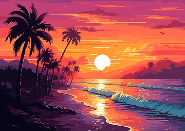 Beach Sunset Pixel Art
