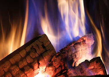 fireplace burning fire