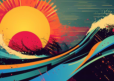 Wave retro with sunburst