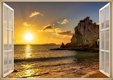 Window view beach sunset