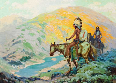 Indian Warriors Near Camp