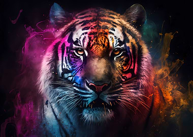 Neon watercolor Tiger