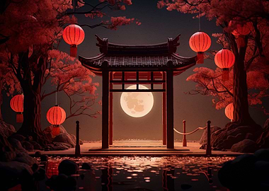 gate japan moon night