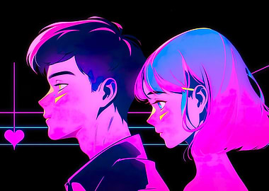 Cartoon neon style couple