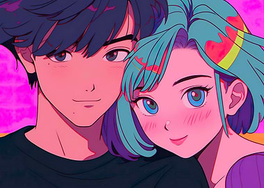 Cartoon neon style couple