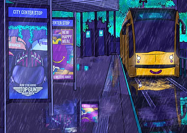 Tram Stop at Midnight