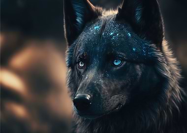 black wolf with blue eyes