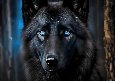black wolf with blue eyes