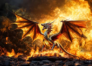 Golden Dragon in Fire