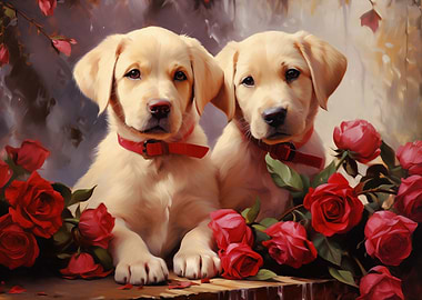 Labradors with roses
