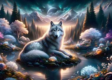 Mystical Wolf in Forest