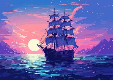 Beautiful Ship Pixel Art