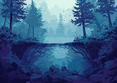 Anime Dark River Forest