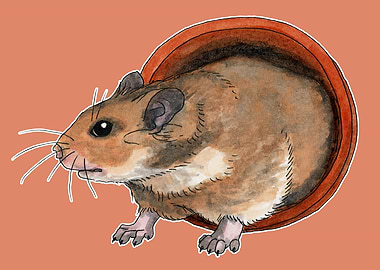 Golden hamster in a pot