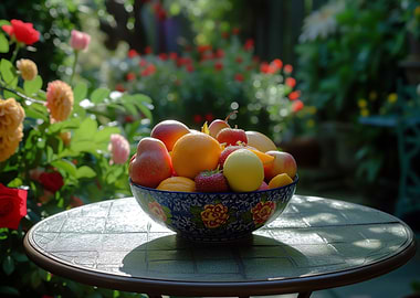 Fruit bowl in garden