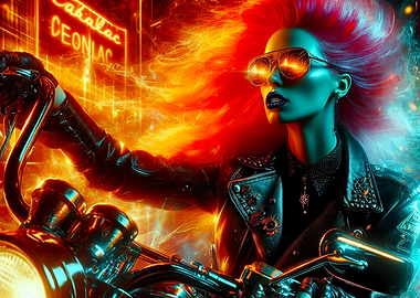 Woman Rock in Motorcycle