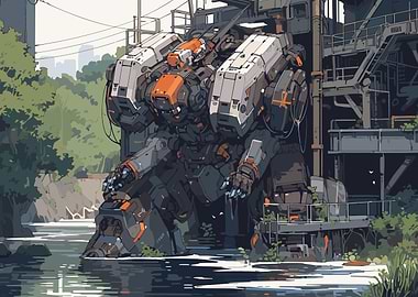 Fantasy Anime Resting Mech