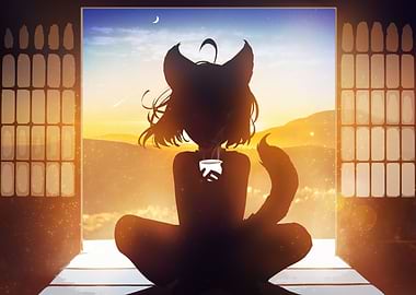 cat woman with japan tea