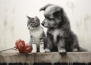 Cute Dog and Cat Portrait