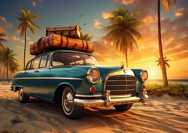 Vintage car on beach